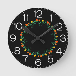 Reloj Redondo Mediano Marco floral redondo con flor de rosa amarilla y r