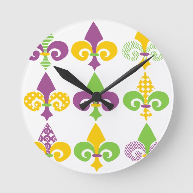 Reloj Redondo Mediano Mardi Gras Fleur de Lis (Anverso)