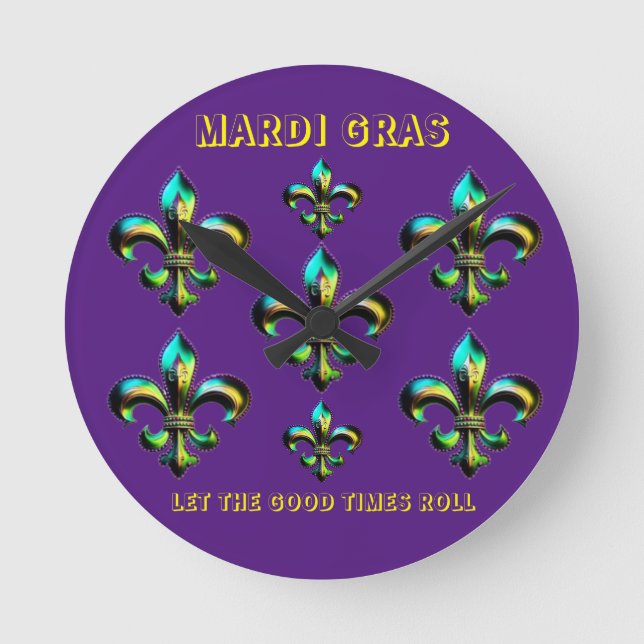 Reloj Redondo Mediano Mardi Gras Fleur De Lis (Anverso)