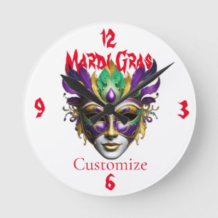 Reloj Redondo Mediano Mardi Gras Mask Thunder_Cove