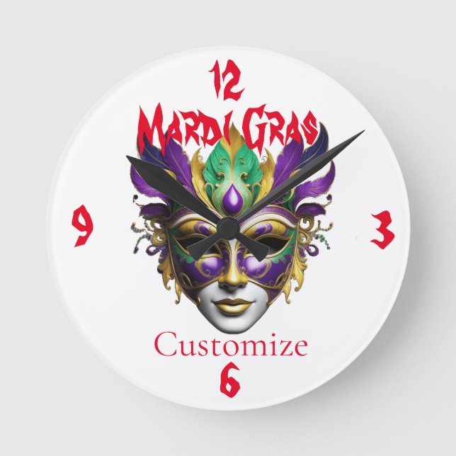 Reloj Redondo Mediano Mardi Gras Mask Thunder_Cove (Anverso)
