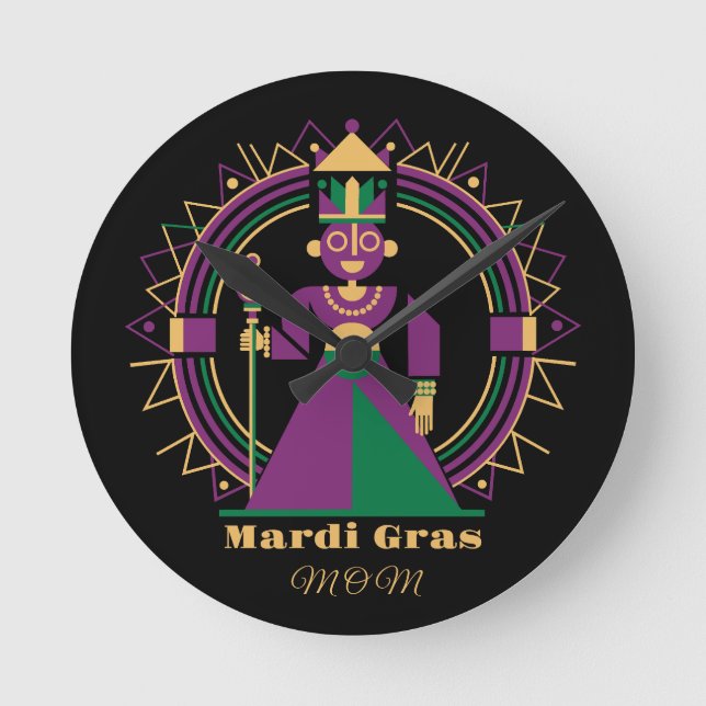 Reloj Redondo Mediano Mardi Gras Mom 2026 Queen (Anverso)