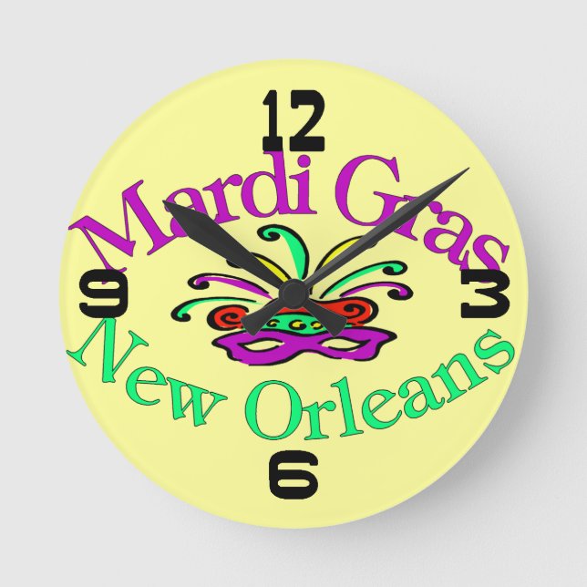 Reloj Redondo Mediano Mardi Gras New Orleans Clock Face (Anverso)