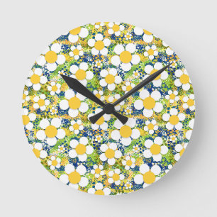 Reloj Redondo Mediano Margarita Mediterránea Azul Amarillo y Blanco