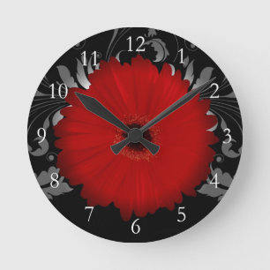 Reloj Redondo Mediano Margarita roja w/Swirl del Gerbera
