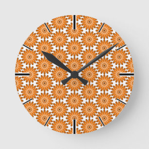 Reloj Redondo Mediano Margaritas naranjas al estilo de los 70