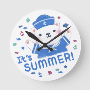 Reloj Redondo Mediano Marinero de oso polar lindo en Ilustracion de vera