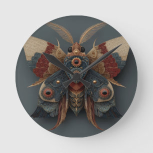Reloj Redondo Mediano Mariposa 3D Simétrica Ornamentada con Acentos de O