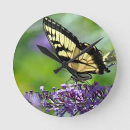 Reloj Redondo Mediano Mariposa amarilla y negra en lavanda
