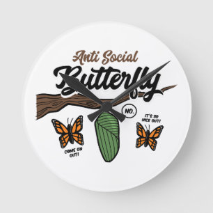 Reloj Redondo Mediano Mariposa Antisocial