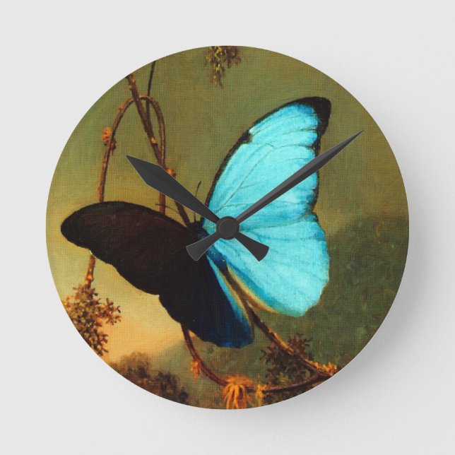 Reloj Redondo Mediano Mariposa azul de Martin Johnson Heade Morpho (Anverso)