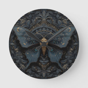 Reloj Redondo Mediano Mariposa azul oscuro ornamentada con filigrana dor