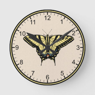 Reloj Redondo Mediano Mariposa Cola de Golondrina Amarilla del Suroeste
