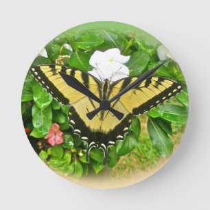 Reloj Redondo Mediano Mariposa de cola tragada - Flores