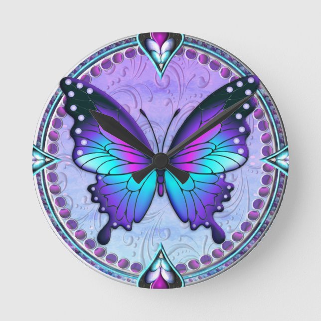 Reloj Redondo Mediano Mariposa de sublimación con fondo (Anverso)