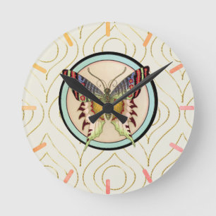 Reloj Redondo Mediano Mariposa del Viejo Mundo Colorido