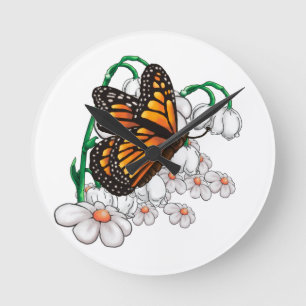 Reloj Redondo Mediano Mariposa en flores