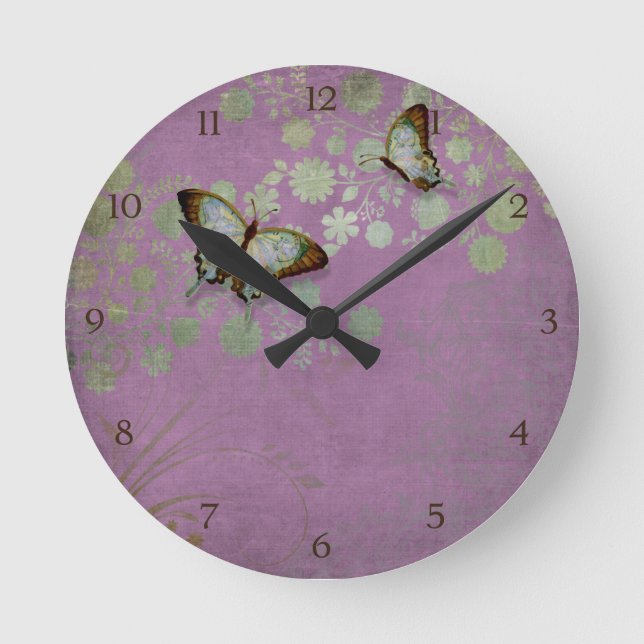 Reloj Redondo Mediano Mariposa floral moderna con Flor de abstrancia (Anverso)