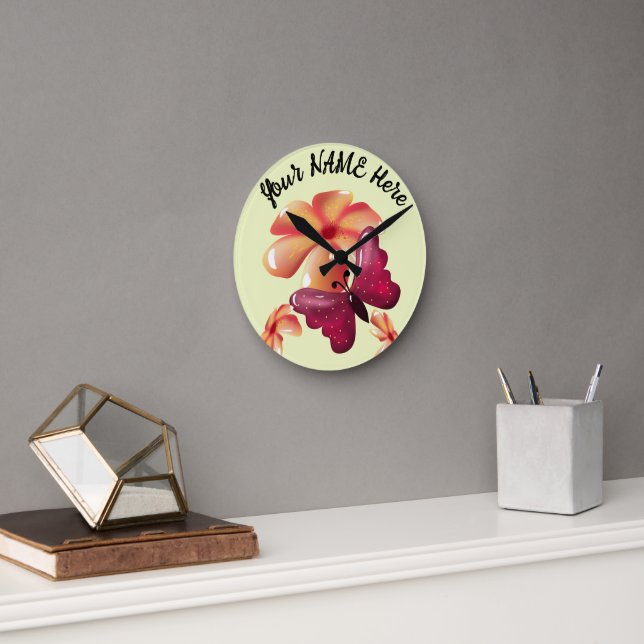 Reloj Redondo Mediano Mariposa floral personalizada y única (Oficina)