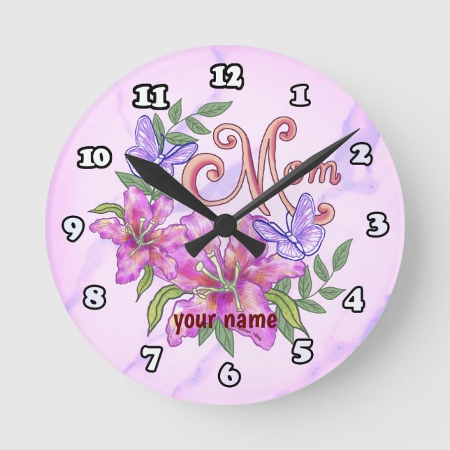Reloj Redondo Mediano Mariposa Lily Mom (Anverso)