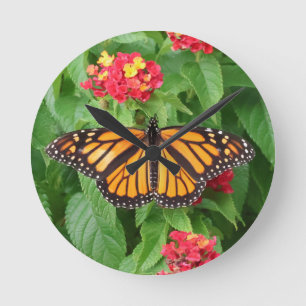 Reloj Redondo Mediano Mariposa monarca en Lantana