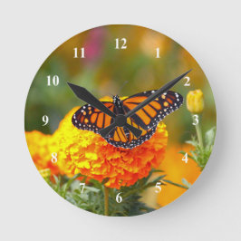 Reloj Redondo Mediano Mariposa Monarca Naranja Marigold Foto