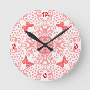 Reloj Redondo Mediano Mariposa monarca roja/blanca numerada