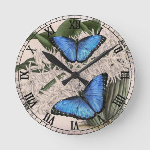 Reloj Redondo Mediano Mariposa morfa azul