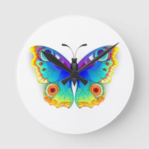 Reloj Redondo Mediano Mariposa Pavo Real Ojo de Arcoíris