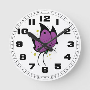 Reloj Redondo Mediano Mariposa pecosa llenada negro púrpura