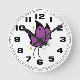 Reloj Redondo Mediano Mariposa pecosa llenada negro púrpura
