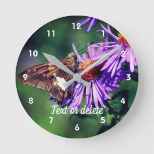 Reloj Redondo Mediano Mariposa Pintada Personalizada Flor de Aster