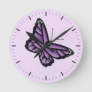 Reloj Redondo Mediano Mariposa Púrpura