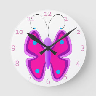 Reloj Redondo Mediano Mariposa rosada