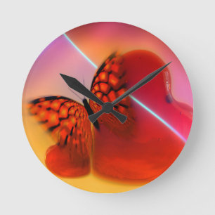 Reloj Redondo Mediano Mariposa y corazones