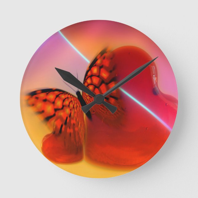 Reloj Redondo Mediano Mariposa y corazones (Anverso)
