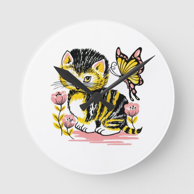Reloj Redondo Mediano Mariposa y gatitos (Anverso)