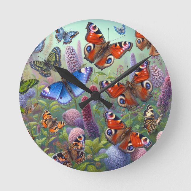 Reloj Redondo Mediano Mariposas (Anverso)