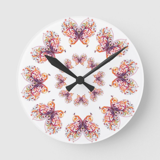 Reloj Redondo Mediano Mariposas de estilos clásicos (Anverso)