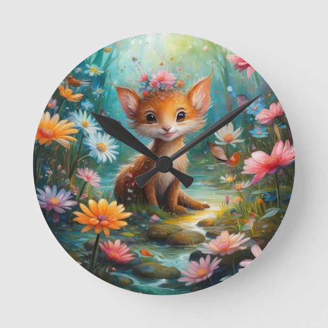 Reloj Redondo Mediano Mariposas de hongos mágicos (Anverso)