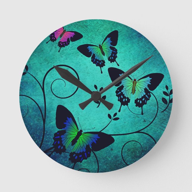 Reloj Redondo Mediano Mariposas de joyas ornamentadas (Anverso)