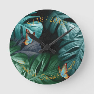 Reloj Redondo Mediano Mariposas del Paraíso Salpicaduras Tropicales en A