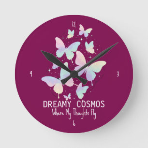 Reloj Redondo Mediano Mariposas Galácticas Pastel Sueño Estético