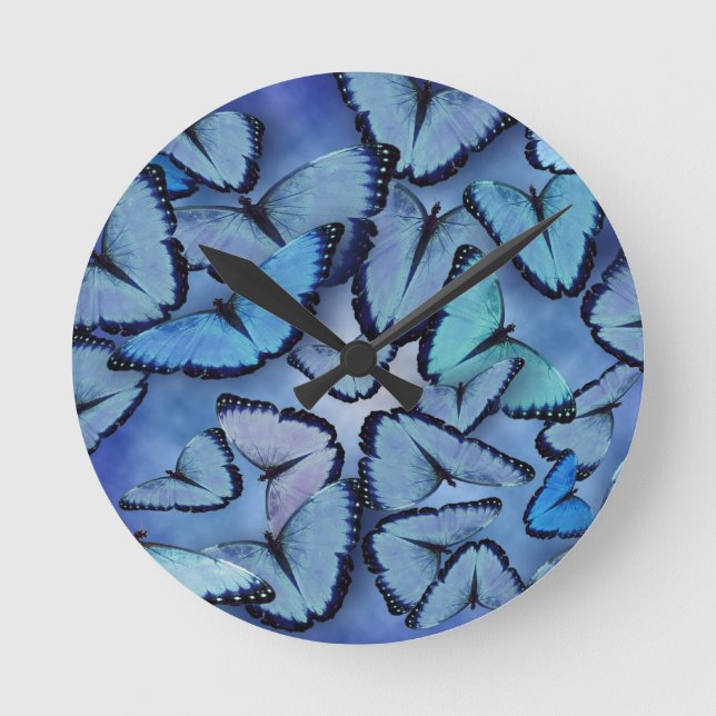Reloj Redondo Mediano Mariposas Morpho Azul (Anverso)