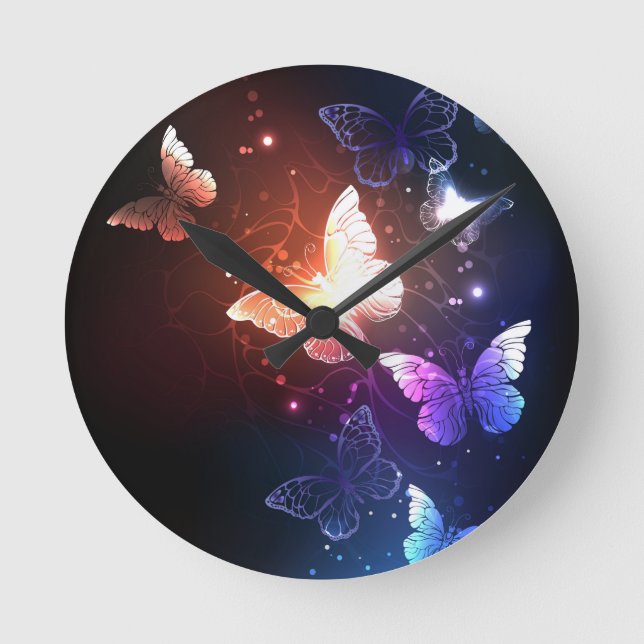 Reloj Redondo Mediano Mariposas nocturnas brillantes (Anverso)