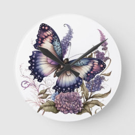 Reloj Redondo Mediano MARIPOSAS Y FLORES DE COLOR ACUÁTICO PURPLE DE bon