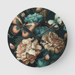 Reloj Redondo Mediano Mariposas y flores diseño clásico oscuro