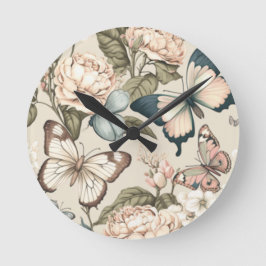 Reloj Redondo Mediano Mariposas y flores pastel