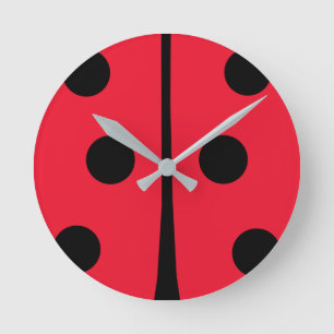 Reloj Redondo Mediano Mariquita Negra Roja Puntos de Lunares