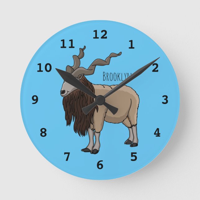 Reloj Redondo Mediano Markhor goat cartoon illustration  (Anverso)